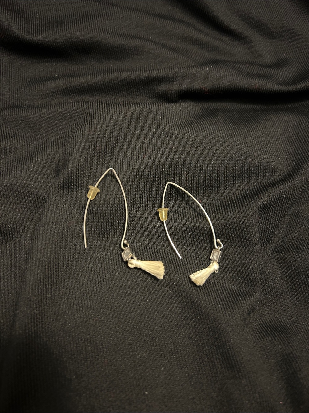 Delicate Silver Hoop Earrings with Cream Tassel